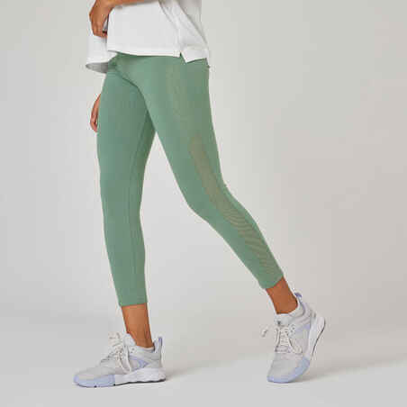Leggings de fitness de talle alto para Mujer Domyos 520 verde oliva