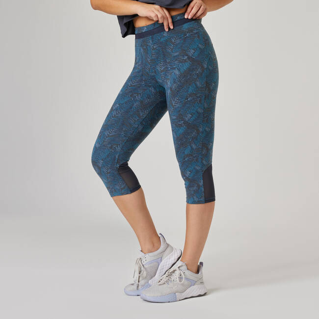 Women's Gym Legging knee length printed-Blue
