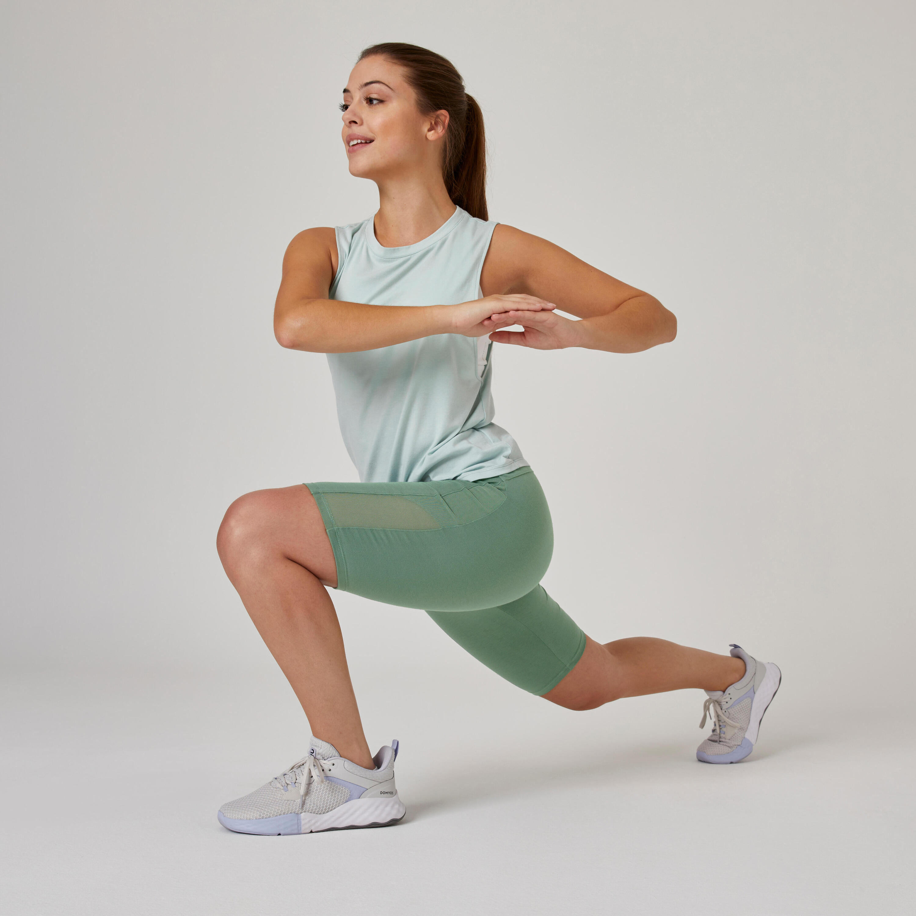 Women's Slim-Fit Cotton Fitness Cycling Shorts 520 Without Pockets - Green 4/8