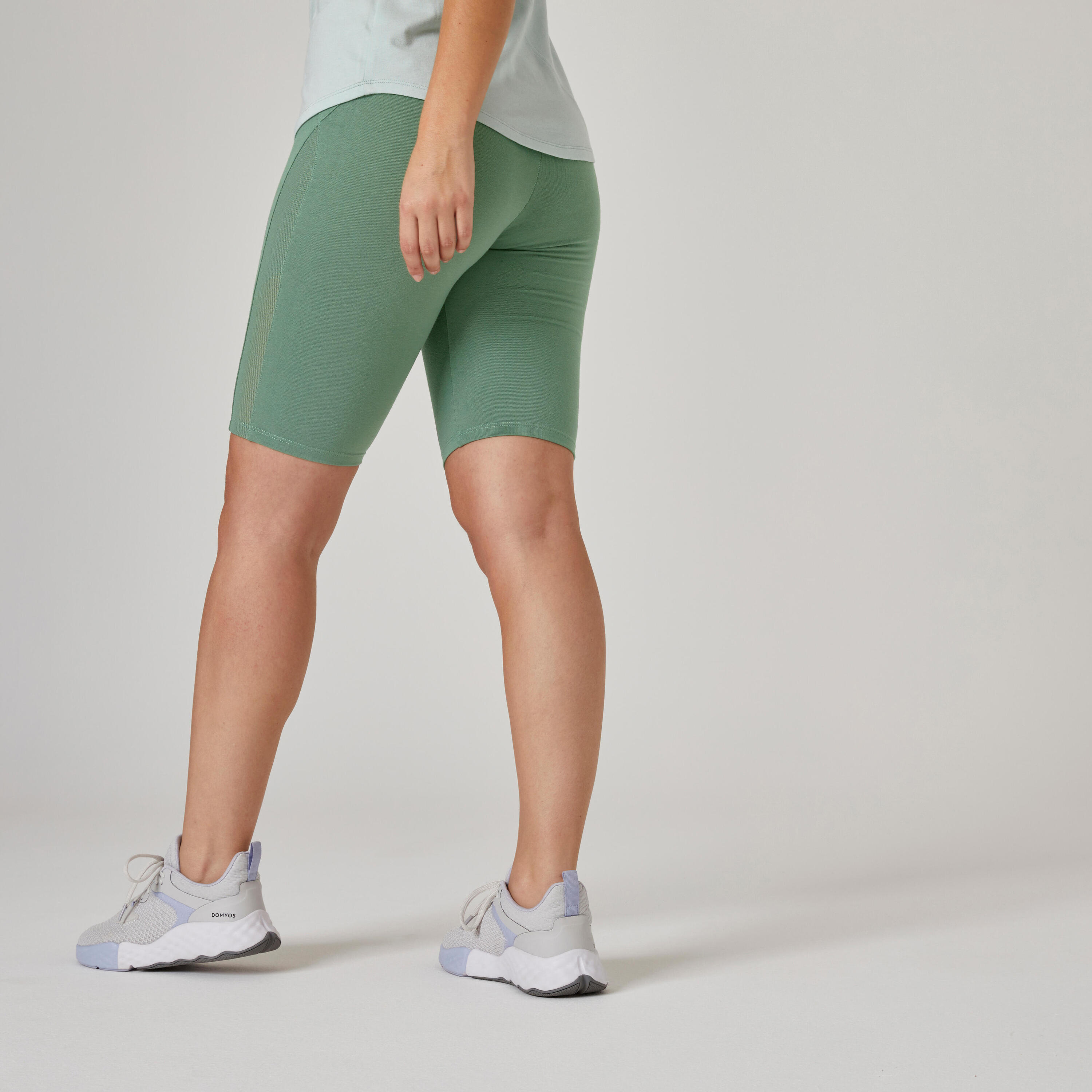 Women's Slim-Fit Cotton Fitness Cycling Shorts 520 Without Pockets - Green 2/8