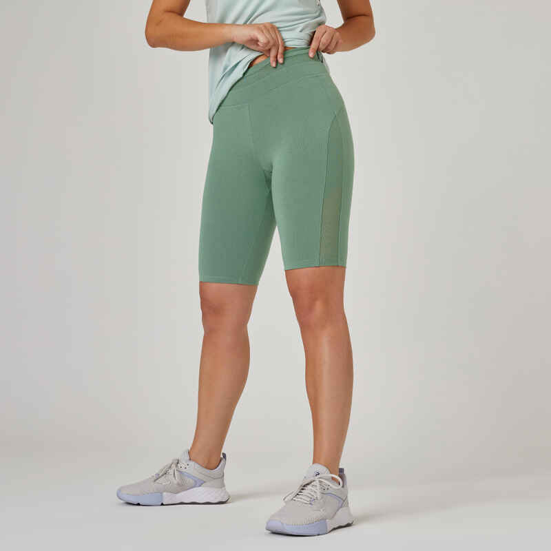 Shorts Radlerhose Slim 520 Fitness Baumwolle ohne Tasche Damen grün 