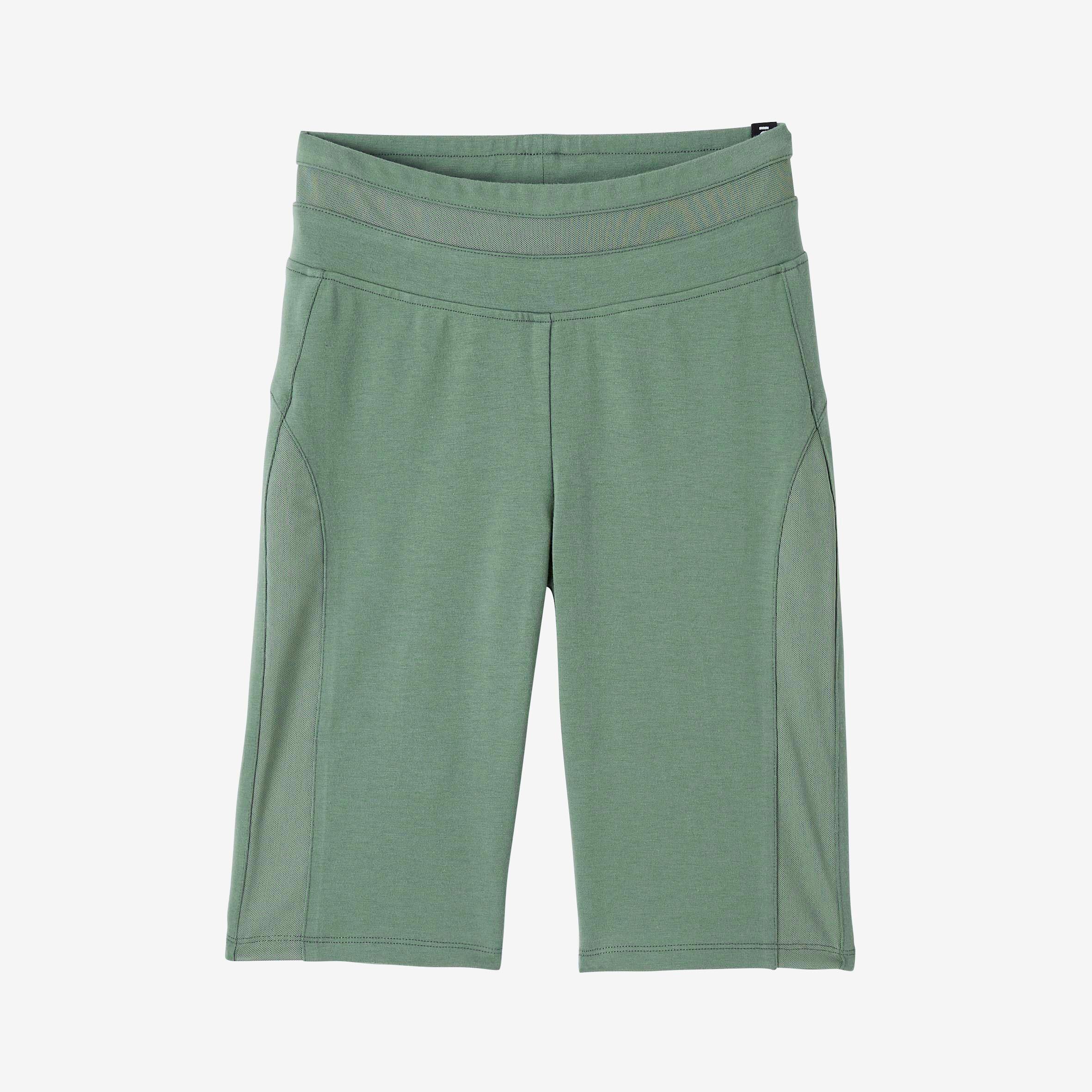 Women's Slim-Fit Cotton Fitness Cycling Shorts 520 Without Pockets - Green 7/8