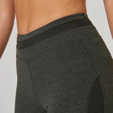 Велошорты для фитнеса зауженные хлопковые без карманов женские серо-черные 520