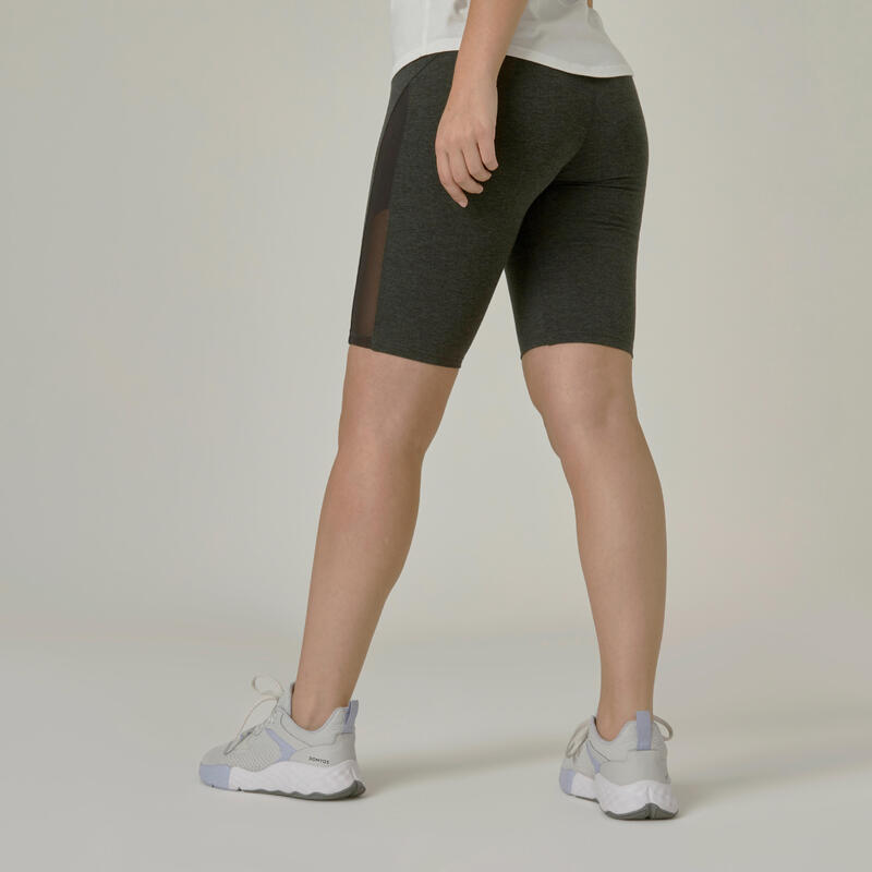 Short Fitness femme coton slim sans poche - 520 gris noir cycliste