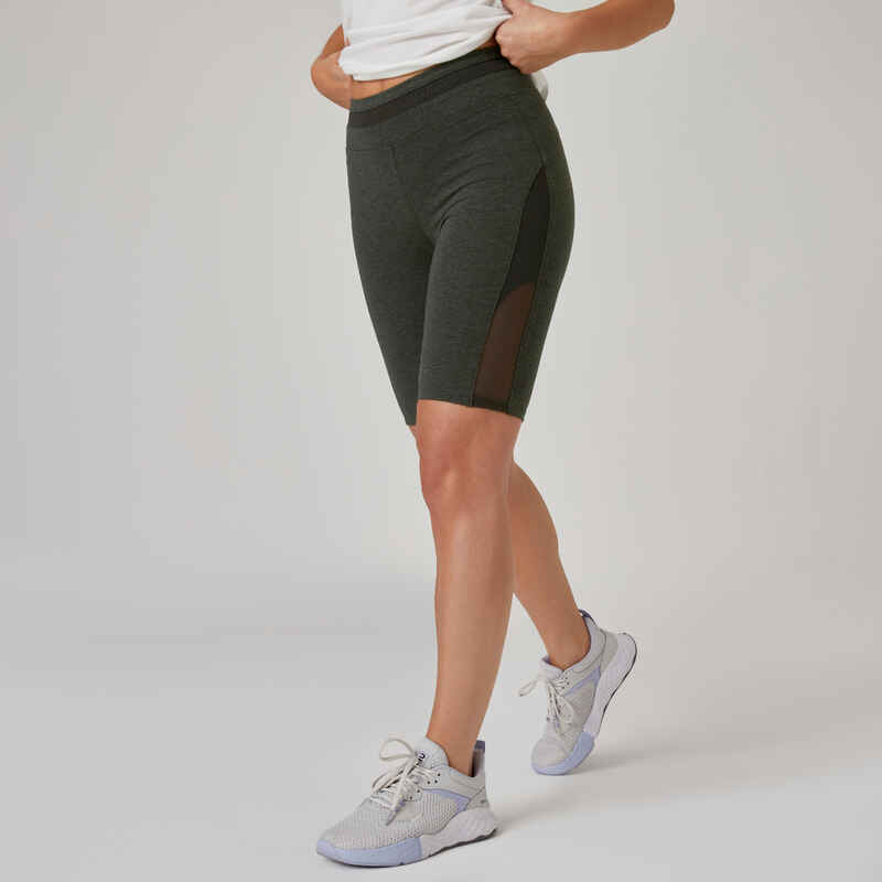 Shorts Radlerhose Slim 520 Fitness Baumwolle ohne Tasche Damen grau/schwarz 