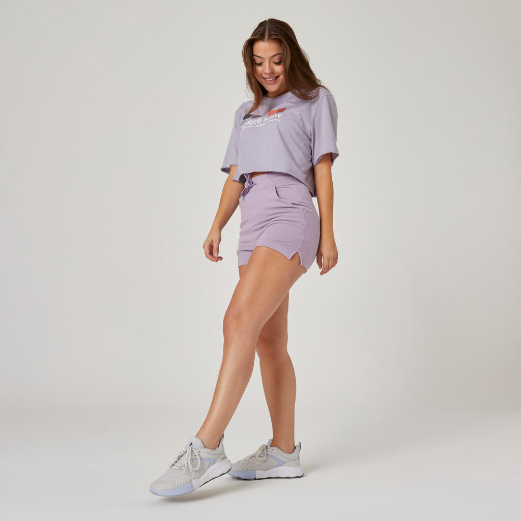 Short de fitness avec poche femme, bleu flocon