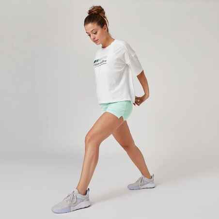 Shorts Fitness 520 Slim Baumwolle mit Tasche Damen hellgrün 