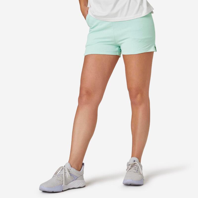 Women's Slim-Fit Cotton Fitness Shorts 520 With Pocket - Light Green