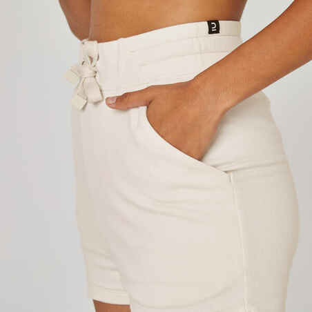 Women's Slim-Fit Cotton Fitness Shorts 520 With Pocket - Cream