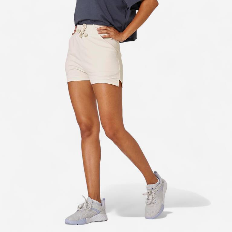 Women Gym Limited Edition x Cotton Blend  Shorts 520 With Pocket - Cream