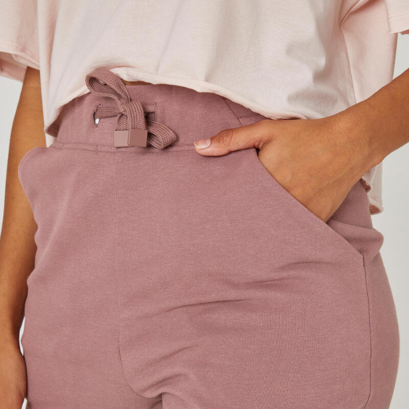 Pantaloncini donna fitness 520 slim misto cotone rosa