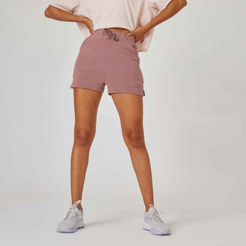 Shorts Slim 520 Fitness Baumwolle mit Tasche Damen rosa 