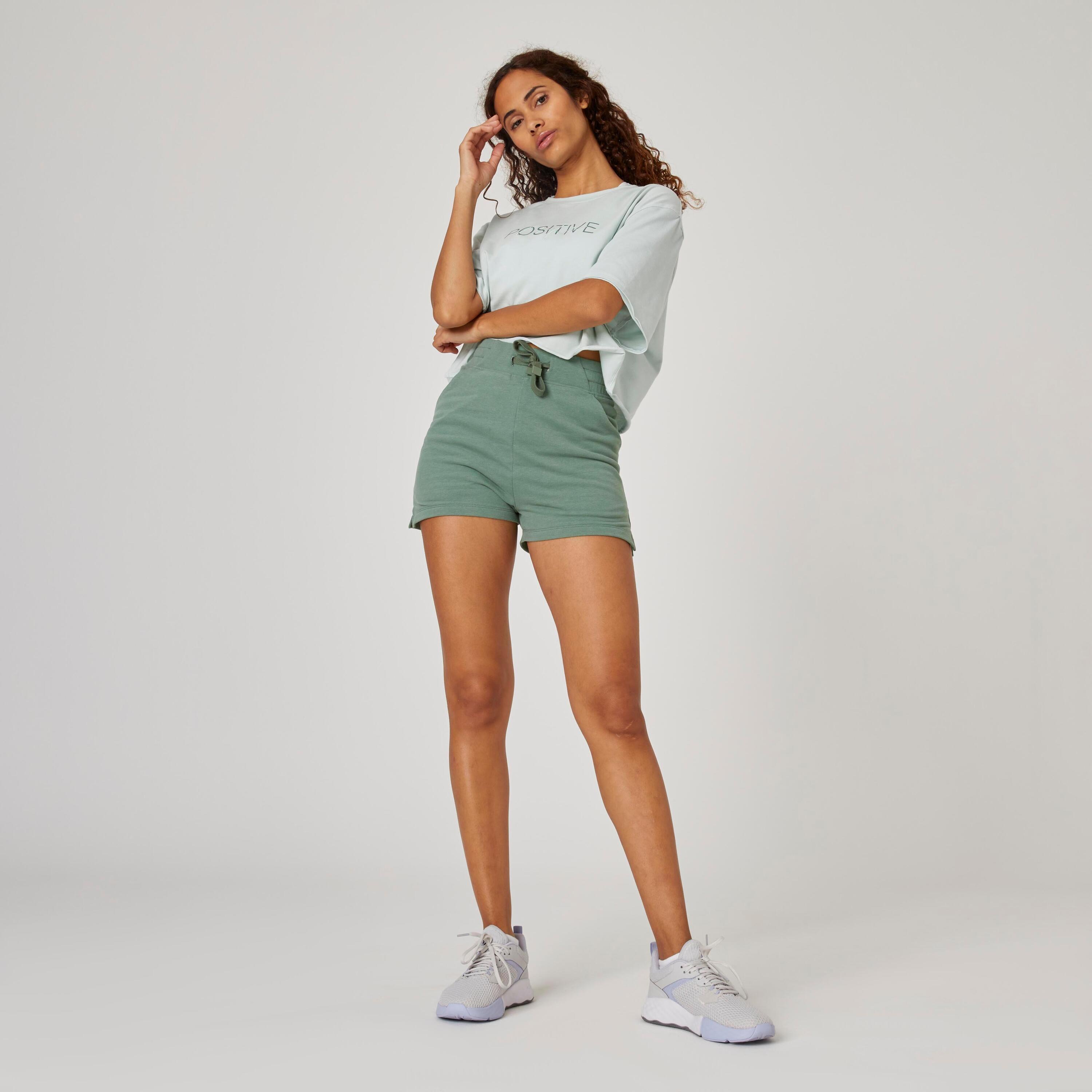 Women's Fitness Cotton Shorts 520 with Pocket - Laurel Green 3/5