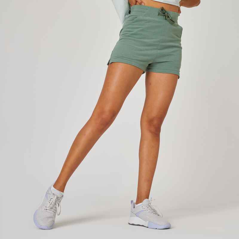 Shorts Slim 520 Fitness Baumwolle mit Tasche Damen grün 