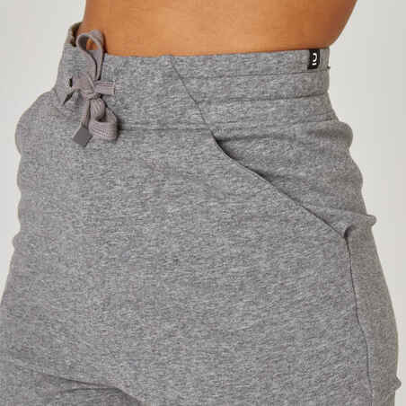 Shorts Slim 520 Fitness Baumwolle mit Tasche Damen grau 