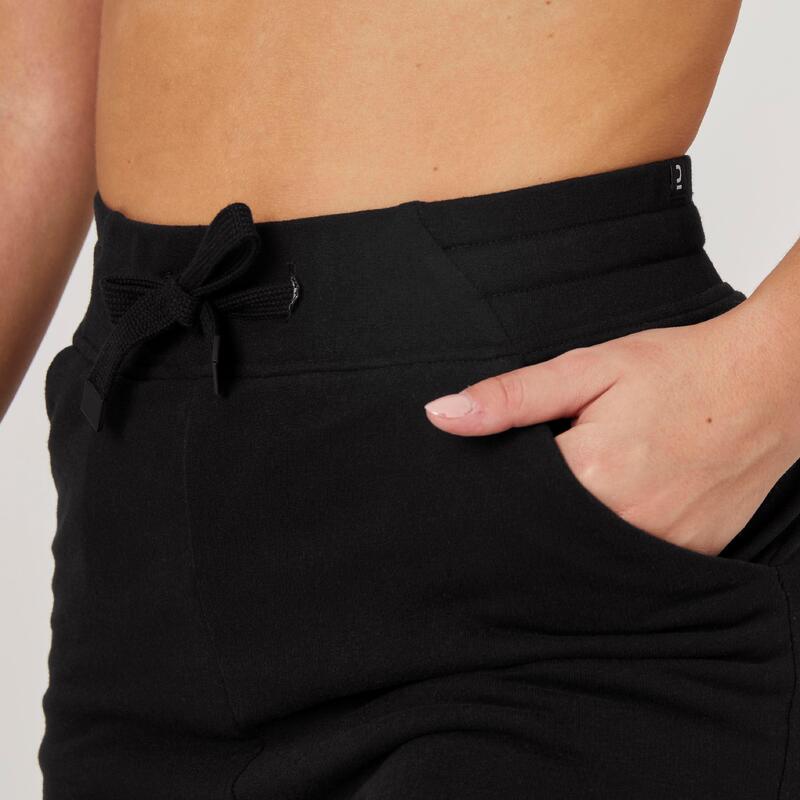 Short Fitness femme coton avec poche - 520 noir