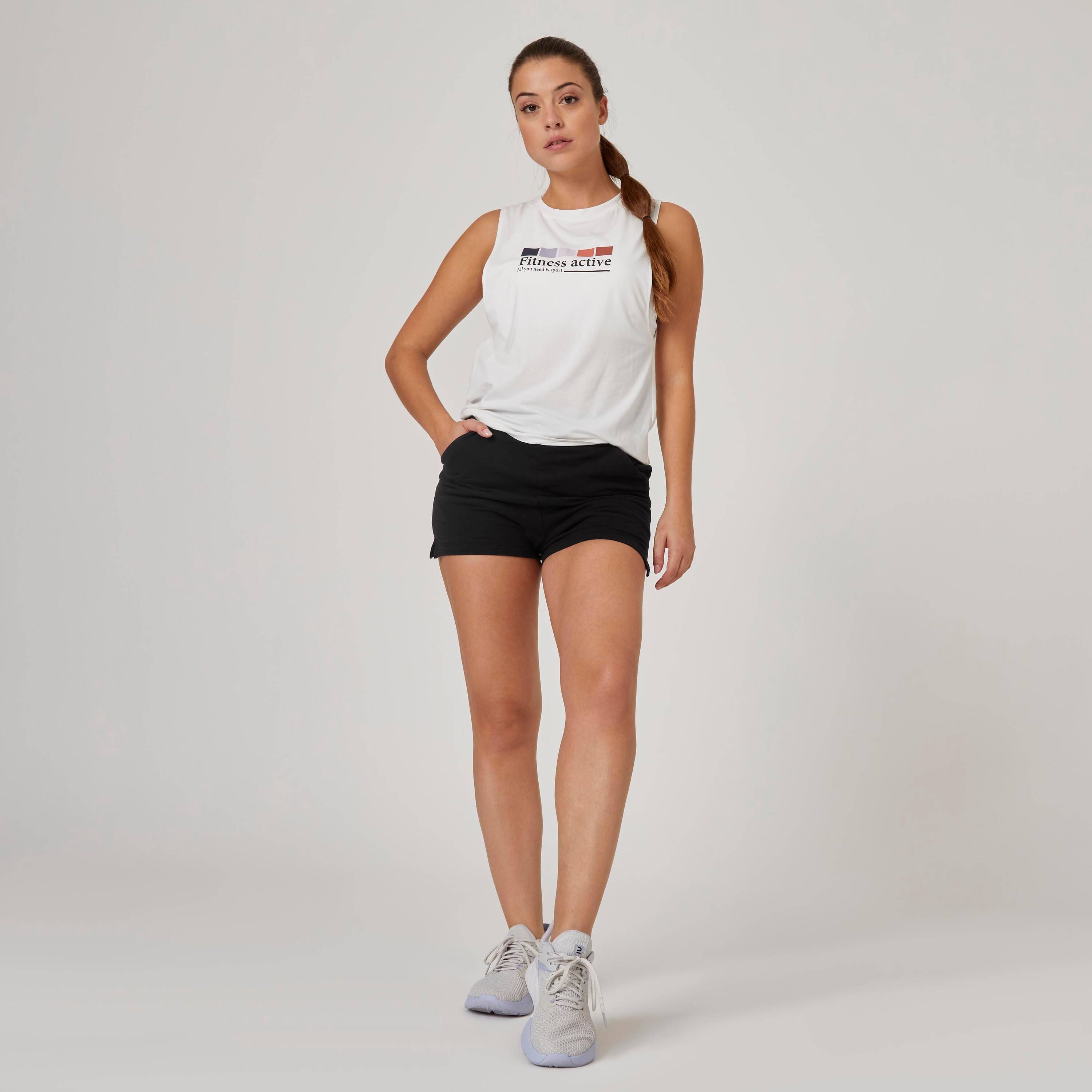 Women's Fitness Cotton Shorts 520 with Pocket - Black -  3