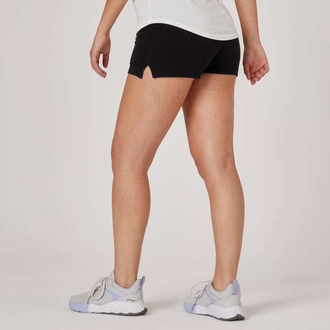 Women Cotton Blend Gym Short 500 - Black