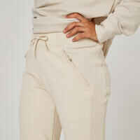 Pantalón jogger fitness 7/8 corte recto algodón Mujer Domyos beige