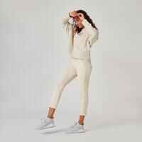 Pantalón jogger fitness 7/8 corte recto algodón Mujer Domyos beige