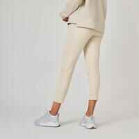 Pantalón jogger fitness 7/8 corte recto algodón Mujer Domyos beige