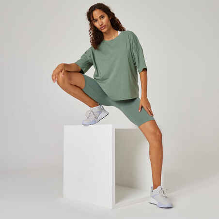 Women's Short-Sleeved Loose-Fit Crew Neck Cotton Fitness T-Shirt 520 Loose - Green