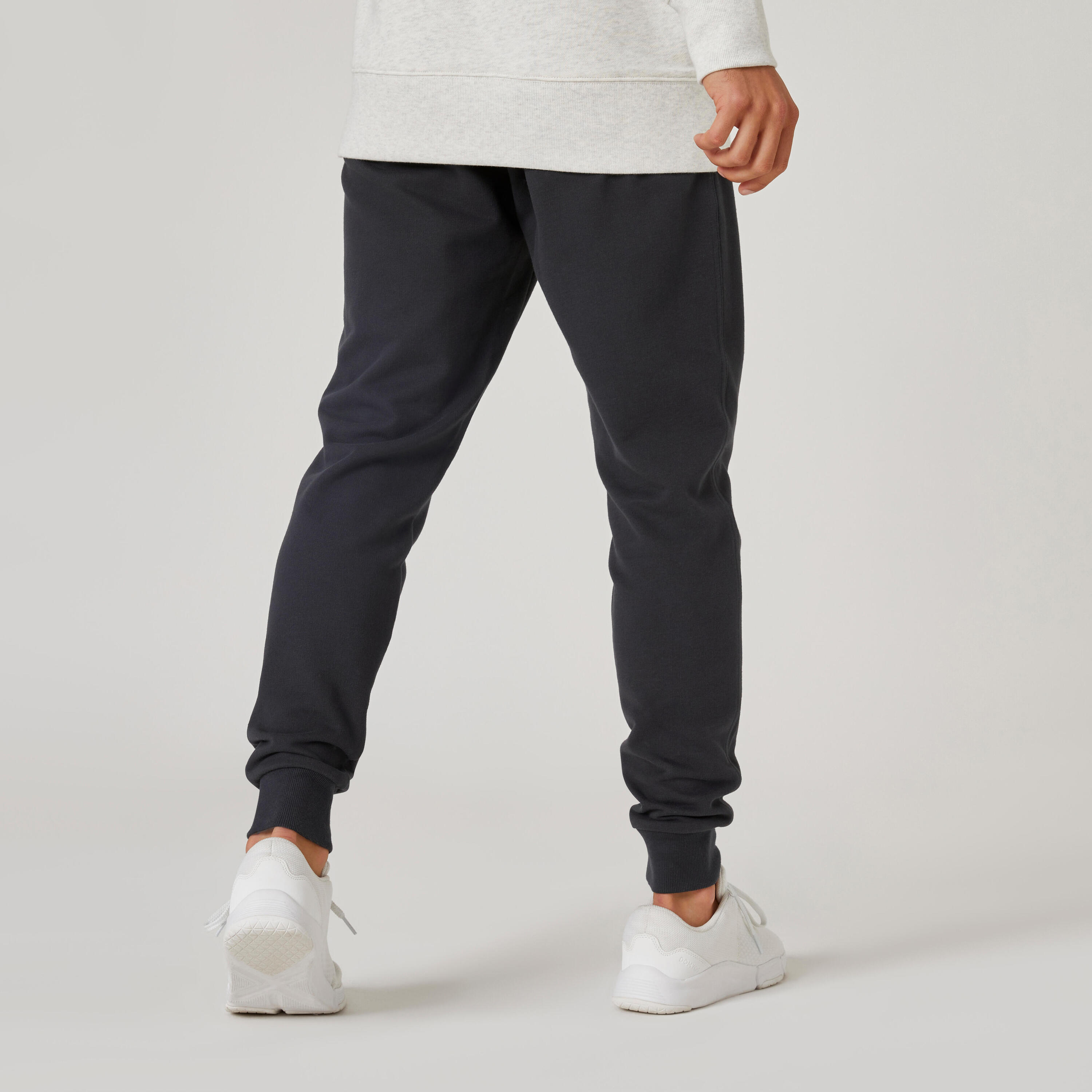 Pantaloni tuta uomo 500 slim fit felpati con tasche grigi 2/8