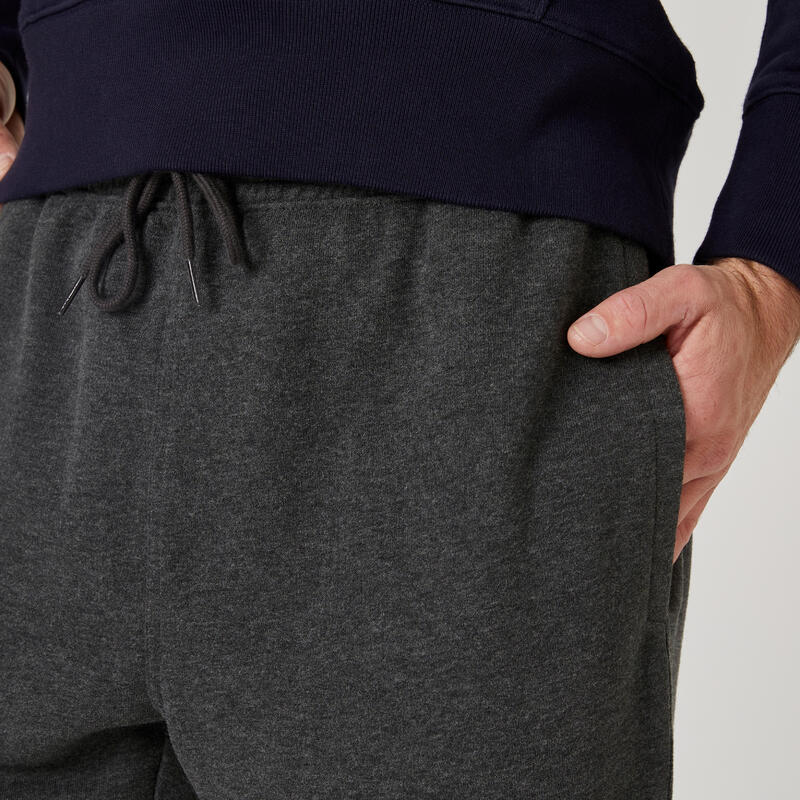 Pantaloni uomo fitness 500 slim misto cotone grigi scuri