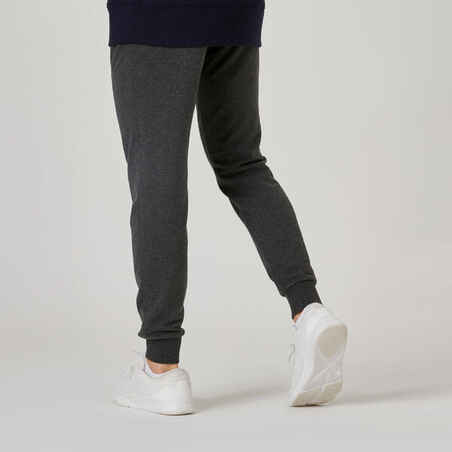 Pantalón chándal fitness algodón ajustado Hombre Domyos 500+ gris