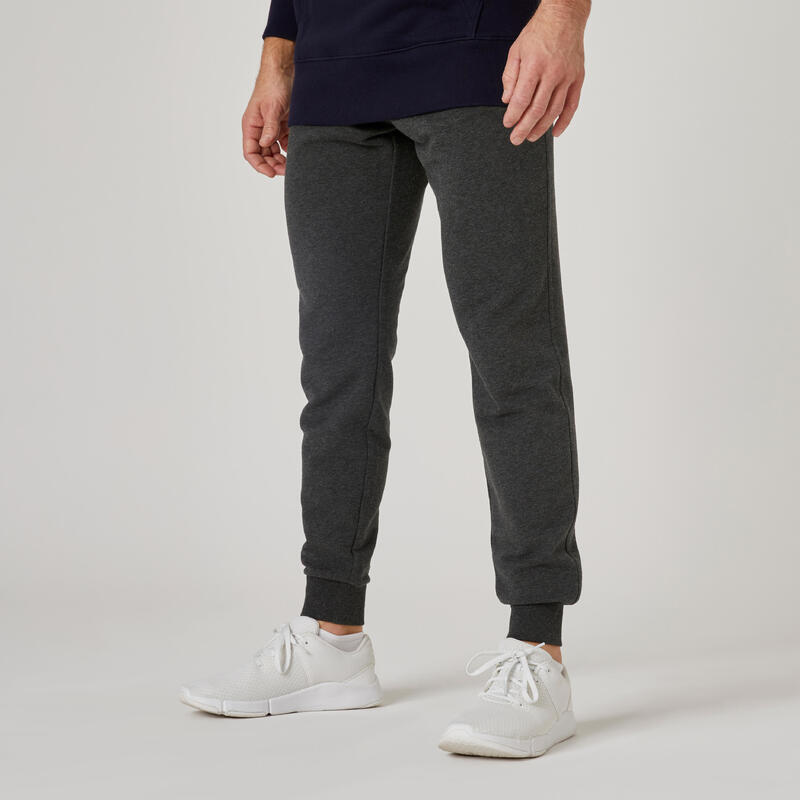 Pantalón jogger fitness hombre mayoritariamente algodón ajustado - 500+ gris oscuro 