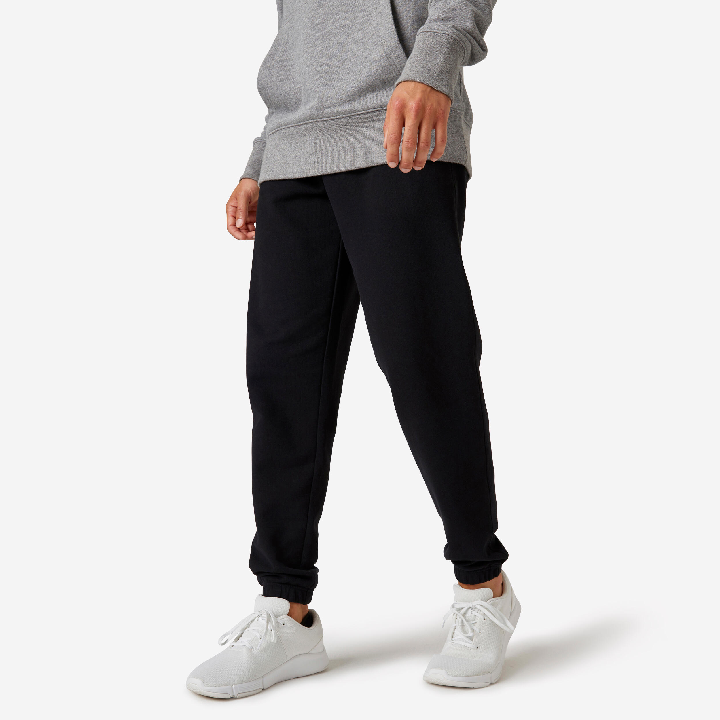 Men s Fitness Jogging Bottoms 500 Essentials Linen Grey DOMYOS