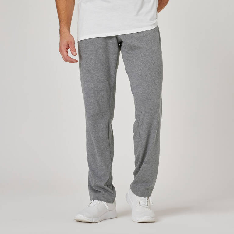 Men's Trackpant Joggers Straight Fit 100 For Gym-Grey