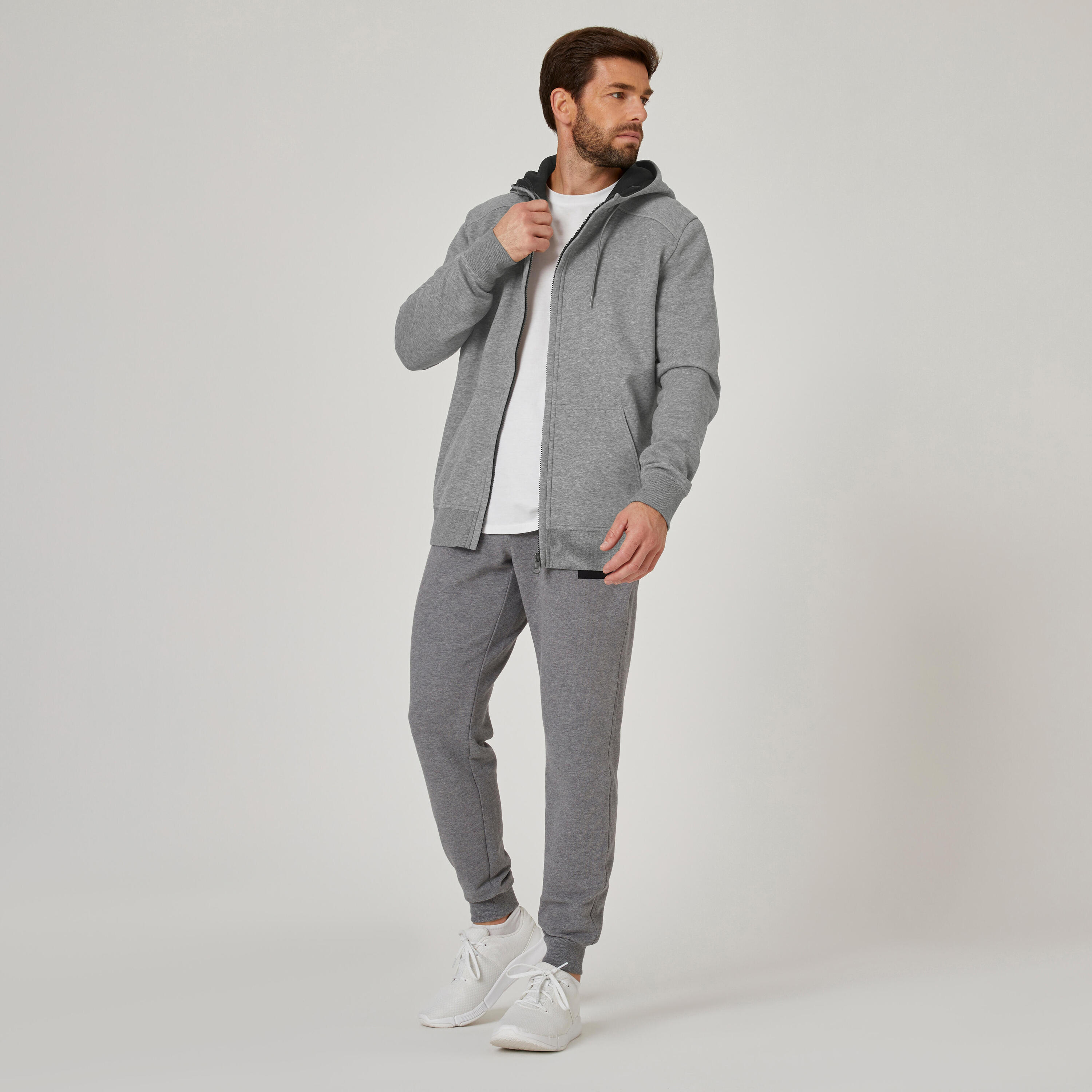 Men's Straight-Cut Zipped Hoodie With Pocket 500 - Grey 3/7