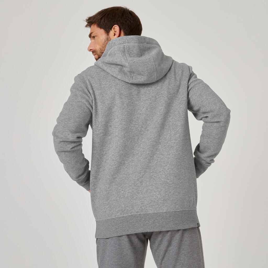 Vyriškas tiesaus kirpimo kūno rengybos džemperis su gobtuvu ir kišene „500“, pilkas
