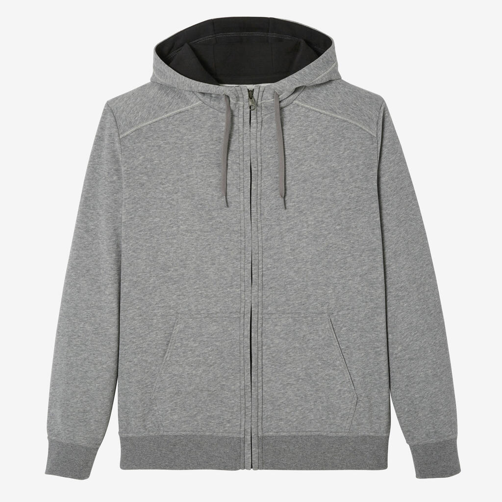 Men's Straight-Cut Zipped Hoodie With Pocket 500 - Grey