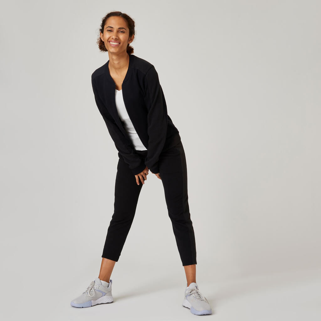 Sweat zippé fitness femme - 520 Noir