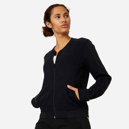 Črn ženski pulover ravnega kroja z zadrgo in žepom 520 
