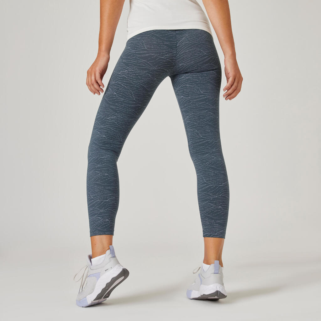 Women's Fitness 7/8 Leggings Fit+ 500 - Blue Print