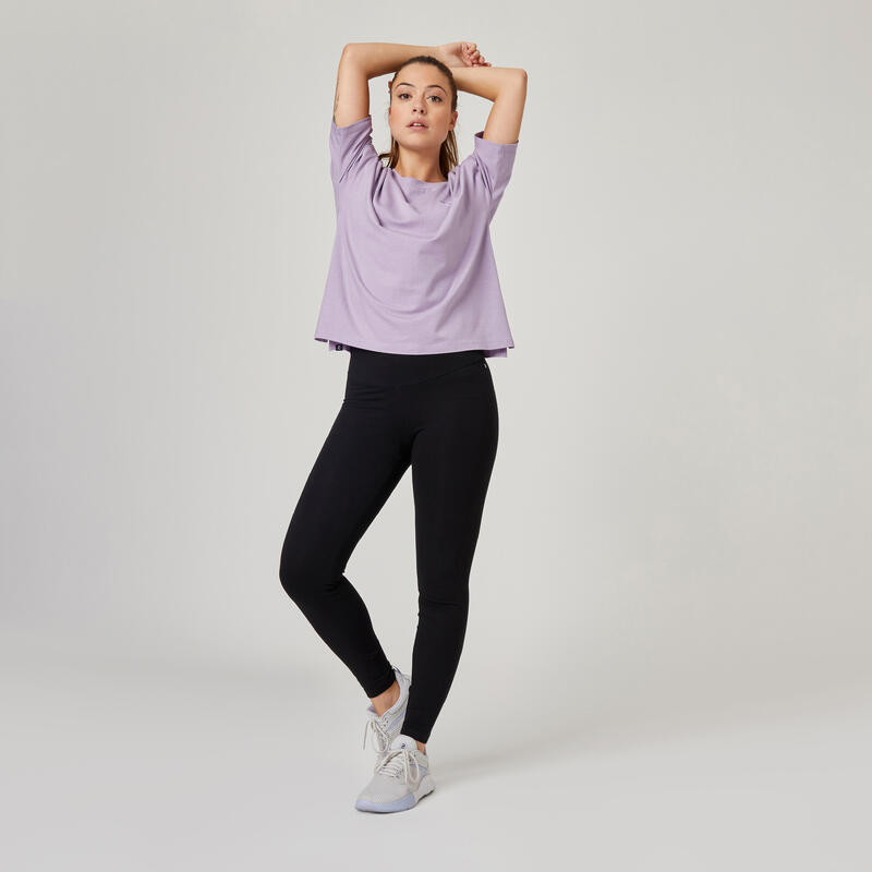 Dámské fitness tričko s krátkým rukávem 520 bavlněné fialové