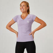 Women's Gym Cotton Blend Slim Fit Stretchy Printed Tshirt-Purple