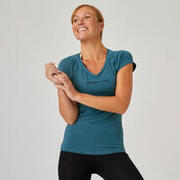 Women's Gym Slim fit stretchy printed tshirt-Turquoise Green