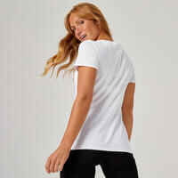 Camiseta fitness manga corta algodón extensible Mujer Domyos blanco estampado