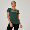 Women's Gym Cotton Blend Regular Fit Stretchy Printed Tshirt-Green