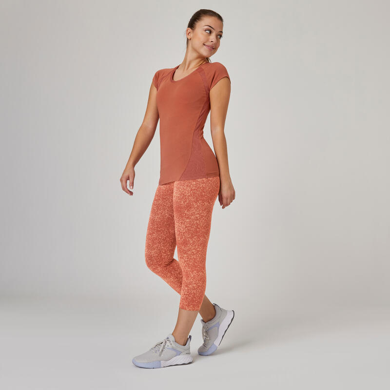 Mallas Leggings fitness 7/8 ceñidos algodón Mujer naranja