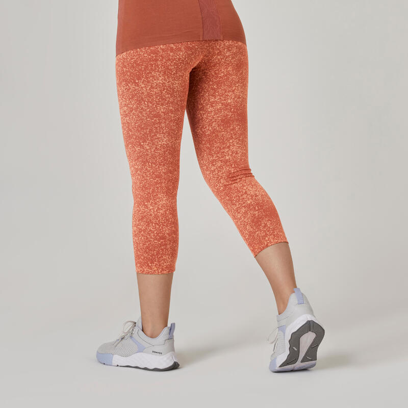 Mallas Leggings fitness 7/8 ceñidos algodón Mujer naranja