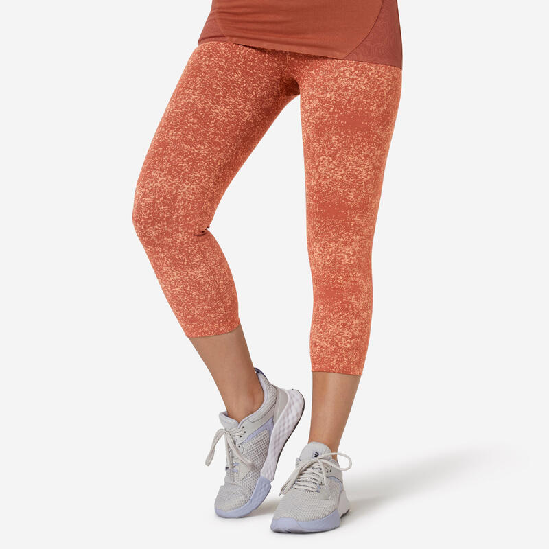 Leggings 7/8 de Ginástica e Pilates em Algodão Modeladas Terracota