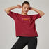 Women's Gym Cotton Blend Loose Fit Printed Tshirt-Burgundy