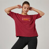 Women's Gym Cotton Blend Loose Fit Printed Tshirt-Burgundy