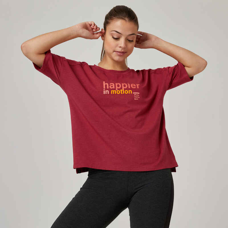 T-Shirt Fitness 520 weit hauptsächlich Baumwolle Damen bordeaux  Media 1