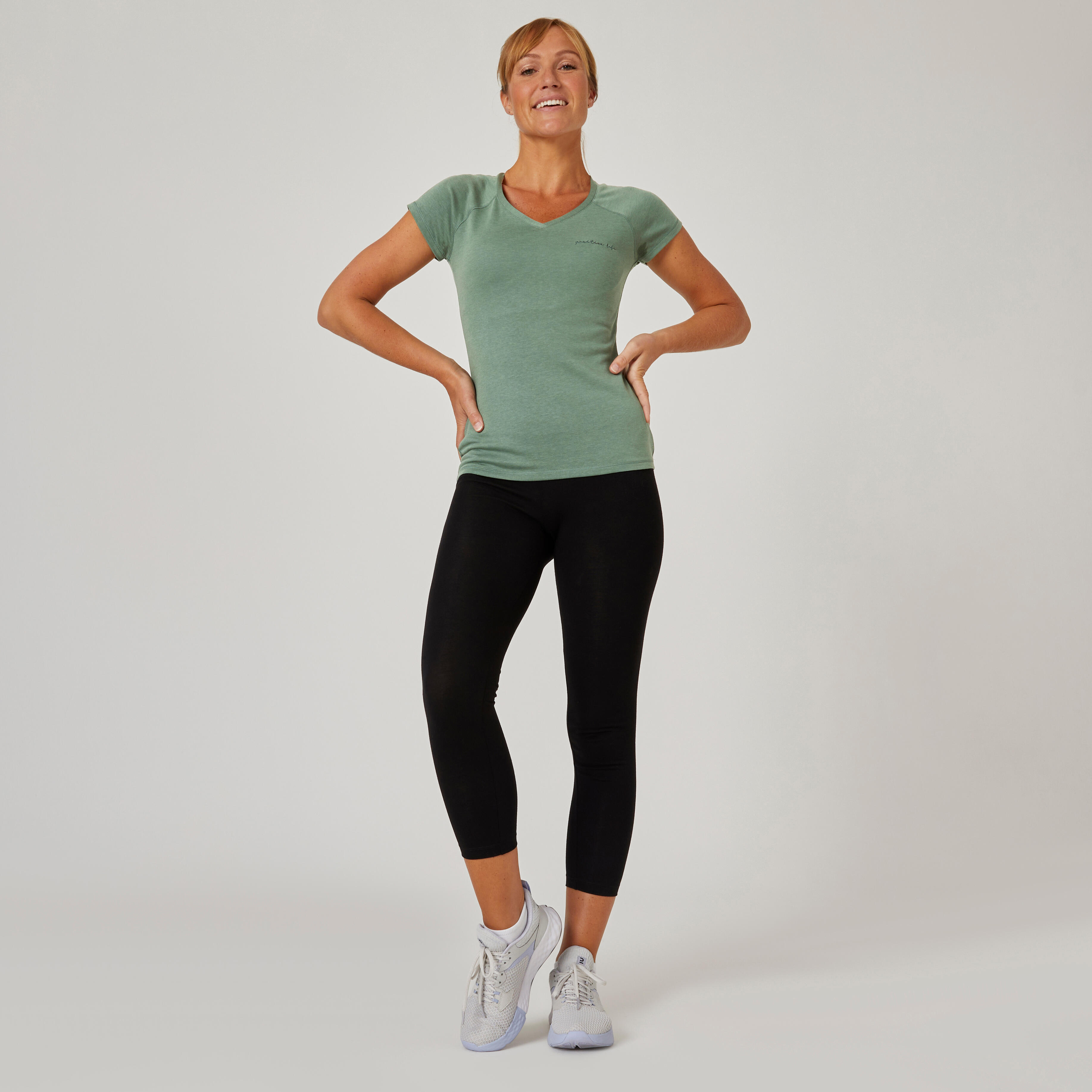 Camiseta de fitness manga corta para Mujer Domyos 500 verde oliva